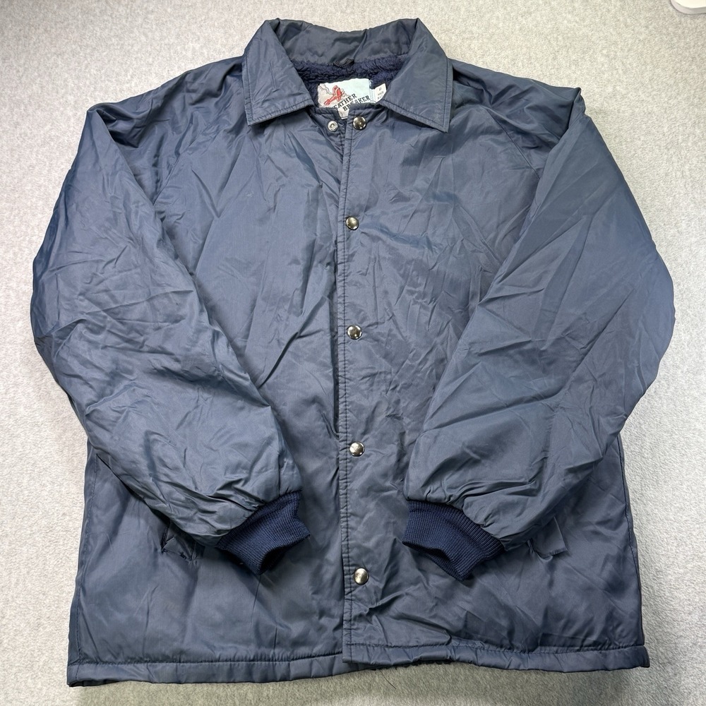 Vintage Weather Breaker Coach Jacket Men's M Navy Snap Front Made USA Fleece